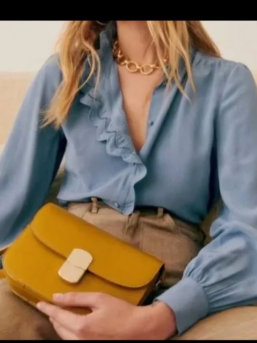 Sezane Light Blue Lace-Trim Button Blouse - Picture 3 of 5